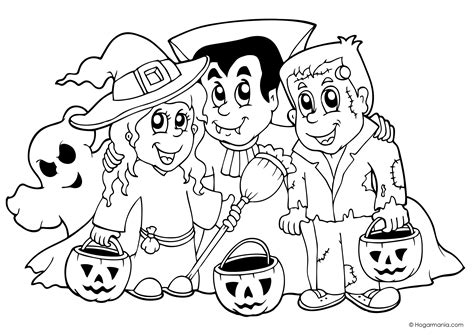 Dibujo de Halloween con personajes para colorear
