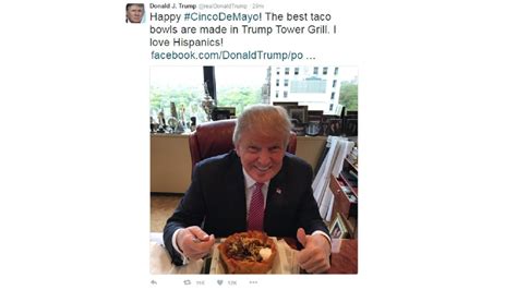 Donald Trump tweets #CincoDeMayo photo eating taco bowl ...
