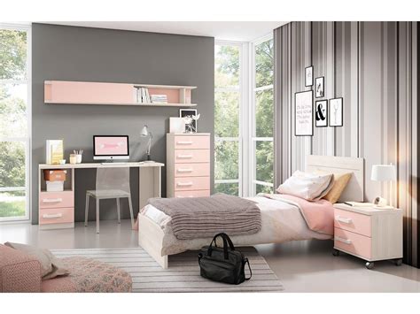 Dormitorio juvenil en colores blanco y rosa