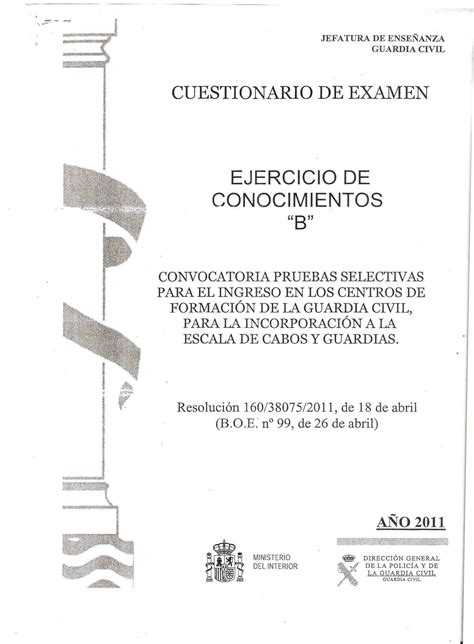 Examen de conocimientos Guardia Civil 2011 ...