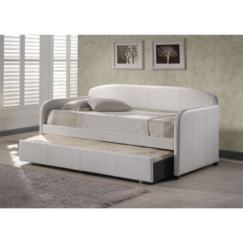 Furniture. White Leather Daybeds With Trundle Having Grey ...