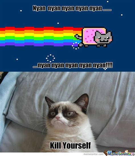 Girl On Fire Grumpy Cat | Nyan Cat And Grumpy Cat Meet ...