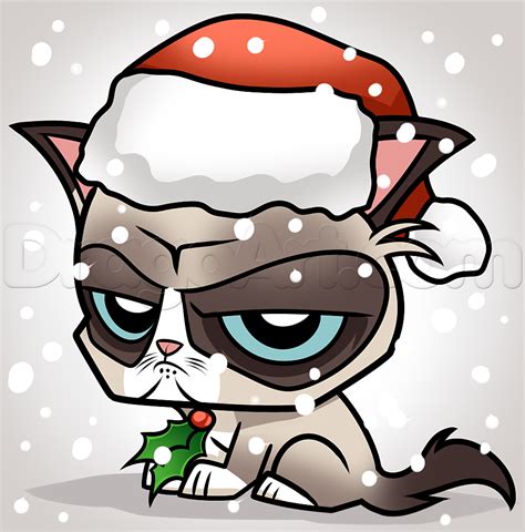 How to Draw Christmas Grumpy Cat, Step by Step, Christmas ...