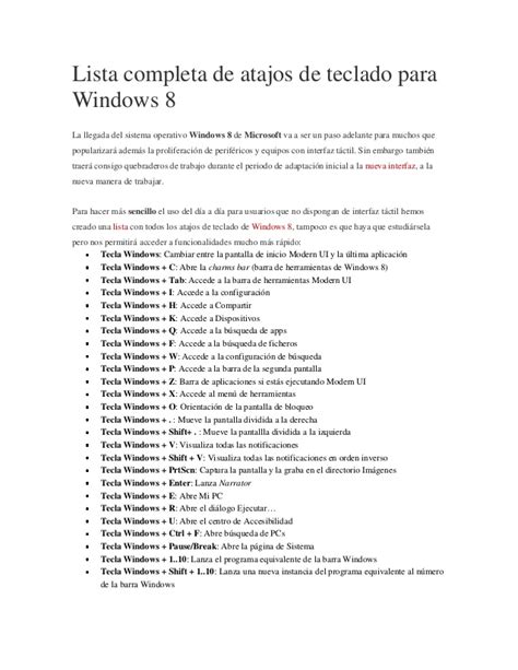 Lista completa de atajos de teclado para windows 8