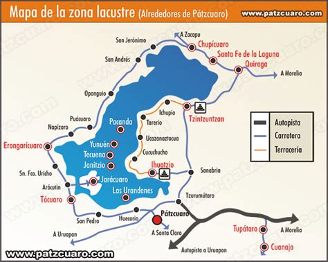 Mapa del Lago de Pátzcuaro | Mapa de la zona lacustre de ...