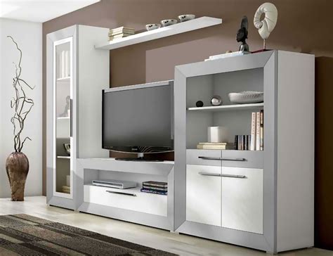 Mueble de salón modular moderno en blanco con plata  2427 ...
