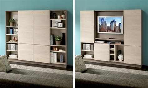 Muebles TV integrados con biblioteca   75 ideas modernas