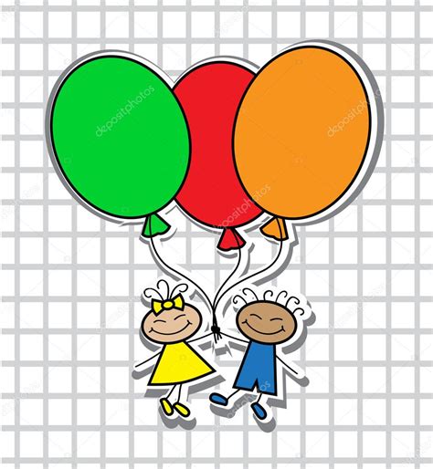niños de dibujos animados con globos — Archivo Imágenes ...