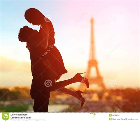 Romantic Lovers With Eiffel Tower Stock Image   Image of ...