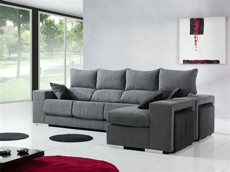 Sofá con chaise longue reversible y 4 puff